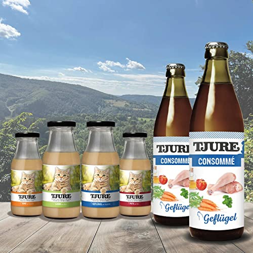 TJURE Cat Katzendrink Mischaktion 5 + 1x 220ml + Kraftbrühe Katzensuppe - Flüssignahrung für Katzen - Optimale Flüssigkeitszufuhr für trinkfaule Stubentiger- Leckeres Futter-Topping