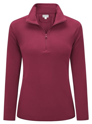 33,000ft Damen Fleece Pullover mit Halbreißverschluss Fleeceshirt Winter Warm Ski-Pullover Microfleece Atmungsaktiv Fleecepulli für Reisen Wandern Skifahren Weinrot 40