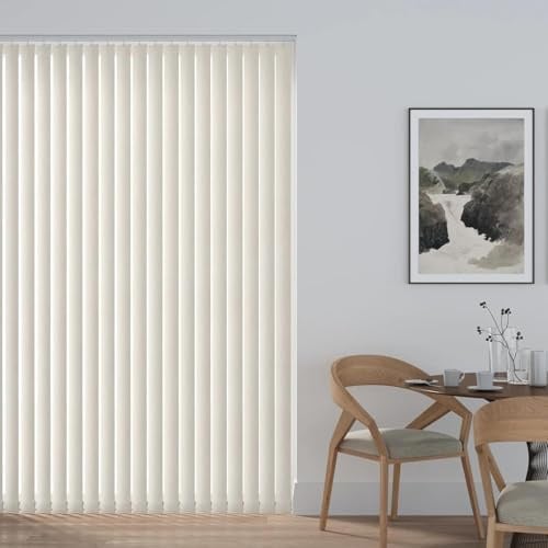 Made to Measure Vertical Blinds 89mm (3.5) Complete Set in Pacific Ivory | Vertical Window Blinds Up To 240cm (2400mm) Width x 240cm (2400mm) Drop | Light Filtering Rail & Slats for Home Kitchen