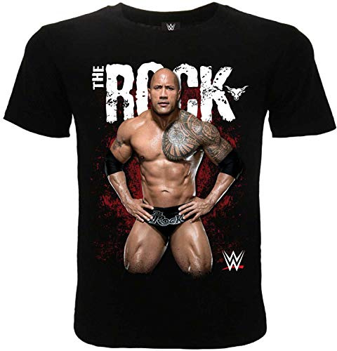 The Rock Offizielles WWE Wrestilng Wrestler T-Shirt für Kinder, schwarzer Jungen (12-13 Jahre), Schwarz