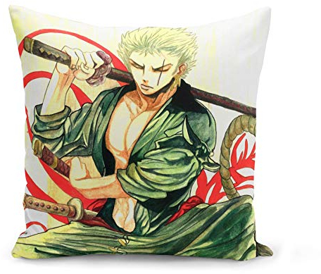 French Unicorn Kissenhülle One Piece Zoro Katana Samurai Manga (40 x 40 cm, Cartoon, Anime, Wohnzimmer-Dekoration)