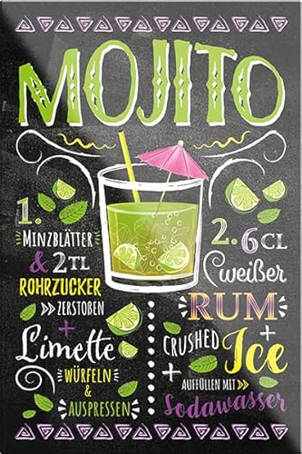 schilderkreis24 – Cocktail Rezept Magnet Alkohol Spirituosen Deko Kühlschrankmagnet Humor Geschenkidee Geburtstag Weihnachten 9x6 cm (Mojito)