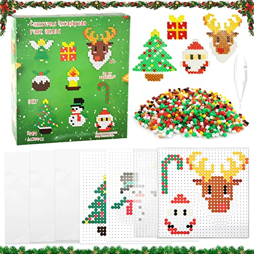 Lets Joy Bügelperlen Weihnachten, 1200 Stück 5mm Bügelperlen Steckperlen Set mit Muster-Karten, Steckperlen Platte, Bügelpapier, Weihnachten Perlen Set zum Basteln DIY Geschenk Mädchen Jungen