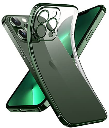 Supdeal Coque Crystal Clear pour iPhone 13 Pro, Jamais Jaune avec Protection de la Caméra, Étui Housse de Téléphone Portable Transparente en Silicone Ultra Fine et Légère, 6,1, Vert Foncé