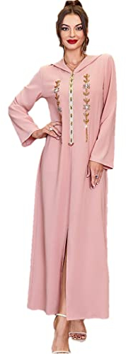 Fulbant Arabisches Kleid für Damen, arabisch, marokkanischer Kaftan, muslimisch, Abaya, Dubai, Saudi, Party, Bankett, arabisches Kleid, rose, L