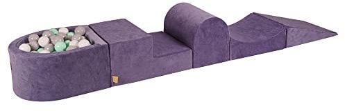 MEOWBABY Schaumstoff Bausteine Kinder - Bausteine XXL aus Schaumstoff mit Bällebad und 100 Bälle für Kinder - Baby Softbausteine zum Klettern, Samt, Graublau