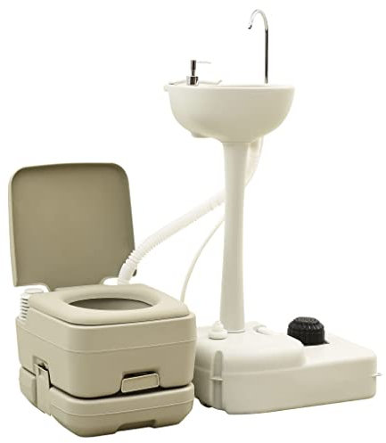 Sporting Goods With Portable Camping Toilet 10+10L and Handwash Stand 20L Set Grey