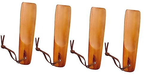 DOITOOL 4 Pcs Wooden Shoehorn Shoe Spoon Lazy Shoe Helper Useful Shoehorn Stick Wooden Shoes Lifter Shoe Remover Tools for Kids Shoe Horn Keyring Shoe Horn Stick Travel Shoe Lifter Horns