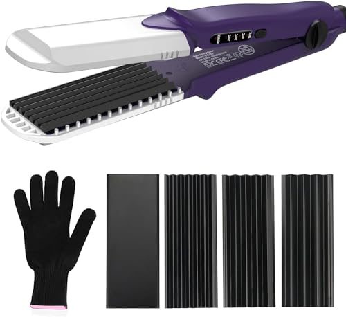 janelove Kreppeisen für die Haare - 220°C Crimper für dünnes Haar, Glätteisen und Krep 2 in 1 [mit 4 Austauschbaren Platten] für Flauschige Frisur & Volumen MaisStyling Werkzeug