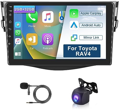 Hodozzy 2GB 32GB Android Autoradio für Toyota RAV4 2007-2012 Radio Carplay Android Auto Mirror Link, 9 Zoll Touchscreen GPS Navigation Bluetooth WiFi FM RDS HiFi, Rückfahrkamera Radio 2 Din