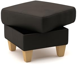 CAVADORE Leder-Hocker Palera / Polsterhocker mit Stauraum + massiven Holzfüßen als Sitzgelegenheit, Aufbewahrung, Fußablage / 58 x 48 x 58 / Leder Dunkelbraun