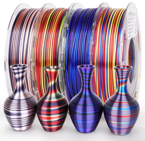 AMOLEN Silk PLA 3D Drucker Filament Bundle, Glänzende Multicolor Regenbogen PLA Filament 1.75mm Pack, Schnelle Farbwechsel PLA 3D Druck Filament für die meisten FDM 3D Drucker, 200g X 4 Spulen
