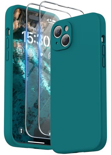 SURPHY Design for iPhone 15 Plus Case, Liquid Silicone Protection for Each Lens [2 x Screen Protectors & 1 x Lanyard] Shockproof Cover for iPhone 15 Plus 6.7 inch 2023, Teal Blue