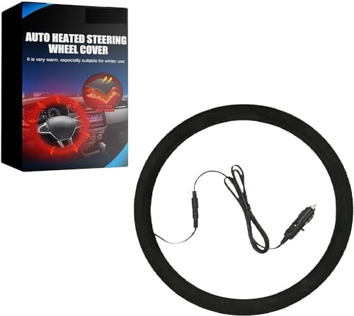 GINGER TECH Heated Steering Wheel Cover, 12V Heated Car Steering Cover Warmer Winter, 15inch Heated Auto Steering Wheel Cover, Universal for Most Cars, SUVs, Trucks, Vans