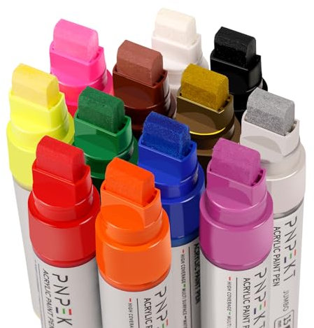 colpart Acryl Paint Markers - 15mm Filzspitze 12 Farbe Markers Acrylstift wasserfest für Steine Water Based Paint Pens For Rock Painting,Wood, Rock,Plastic