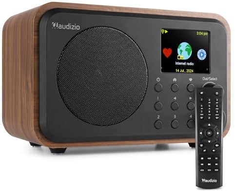 Audizio Vicenza radio Internet DAB Radio con Bluetooth 5.1 con telecomando, WLAN, batteria da 10 ore, linea out, radio da cucina, FM/FM, cavo di ricarica USB-C – DAB Plus Radio in nero-marrone