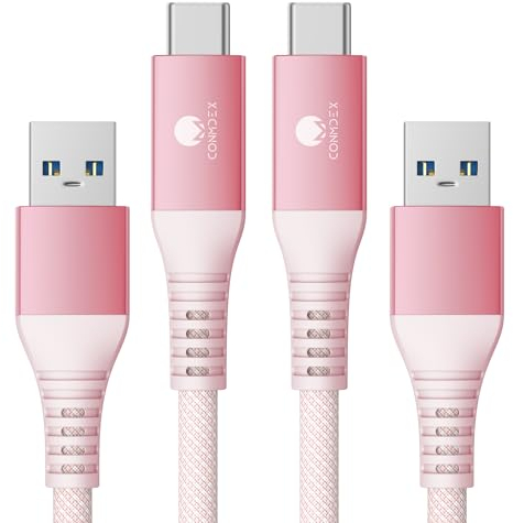 CONMDEX 2 Stück USB C Schnellladekabel 10Gbit/s Daten USB A Android Auto Kabel QC3.0 3.1A Schnell ladegerät Datenübertragungs USB3.1 Gen2 für Samsung S24/S23 Note20 Z Flip 5 Pixel 8 Pro 1M Rosa