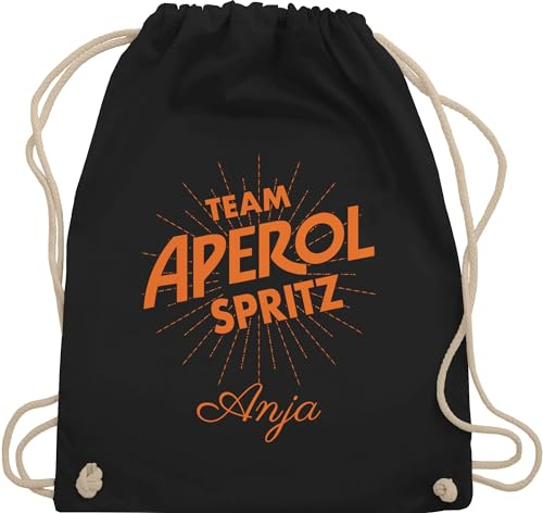 Turnbeutel Rucksack - Karneval Accessoire Fasching - Team Aperol Spritz mit Name I Mädelsabend JGA Mallorca Mädelsausflug - Unisize - Schwarz - personalisieren karnevals personalisierte beutel