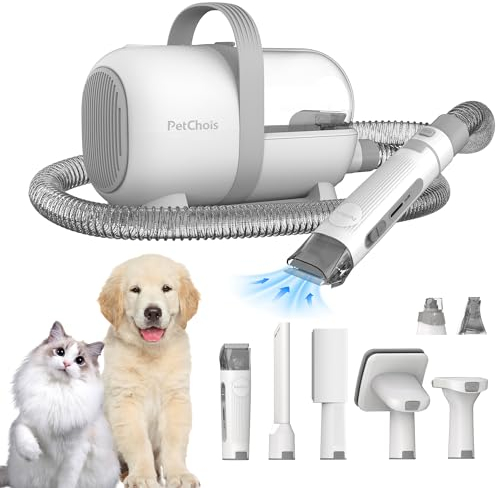 PetChois Kit de Toilettage Électrique Tout-en-Un pour Chien et Chat - Tondeuse avec Aspirateur, Coupe Ongle, Brosse pour Poil Long