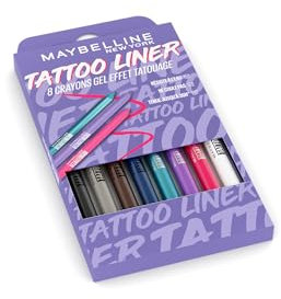 Maybelline New-York – Set mit Gelstift, Augen-Effekt, Tattoo-Effekt – wasserfest & 36 Stunden Halt – Tattoo Liner – 8 Farben