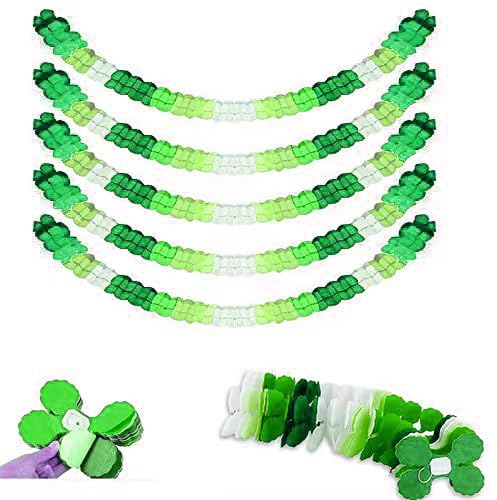 6 STK Girlande grün Papier Party Dekoration Set hängenden Garland Partygirlande Geburtstagsgirlande Vierblättriges Papier Blume, für Abschlussfeier Geburtstag Hochzeit Karneval Fasching