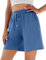 Jezonga Shorts Damen Sporthose Kurz Sport Shorts Jogginghose Sommer mit Taschen Sportshorts Hohe Taille Trainingshose Kurze Short High Waist Elastischer Bund zum Fitness Running Gym Himmelblau L