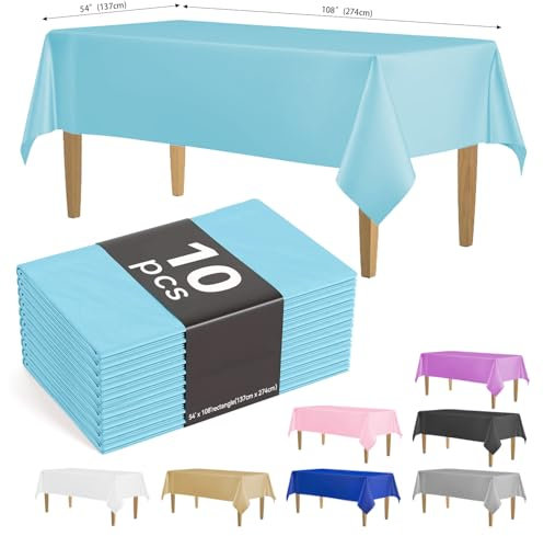 KAshack 10 Stück Einweg Tischdecke aus Kunststoff 137 x 274 cm,Wasserdicht Geburtstag Tischdecken, Rechteckig Tischtuch Geeignet für Hochzeit, Party, Kindergeburtstag, Gartentischdecke,Hellblau