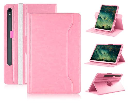 TOPCASE 360° Rotation Case Compatible with Samsung Galaxy Tab S9 FE/S9/S8/S7 11inch (SM-X510/X516/X518/X710/X716/X718/X700/T870) Protective Cover with Hand Strap and Automatic Wake/Sleep,Pink
