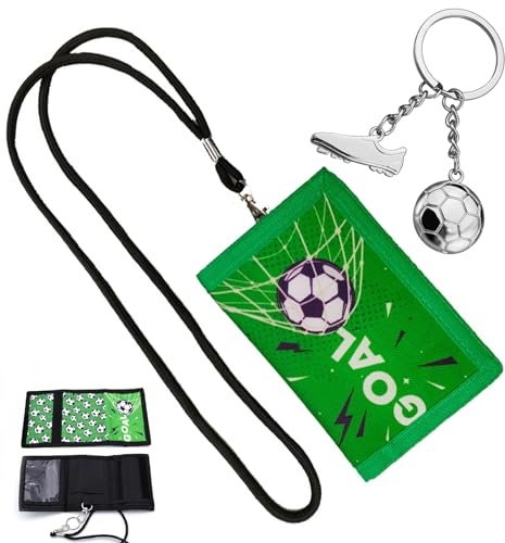 Geldbeutel für Kinder Jungs Mit Fußball Motiv, Portemonnaie Jungen Mit Schlüsselanhänger, Brustbeutel, Reisebrieftasche