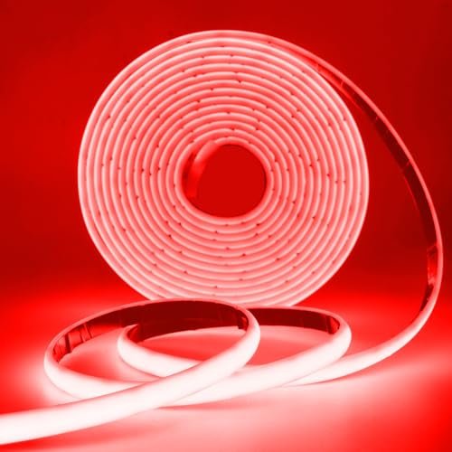 Wisada 24V COB Neon Streifen 1m, 320LEDs/m Superhell Flexibler Rot COB Neon LED Band, Außen Wasserdichte IP68 Selbstklebendes Band, rot/weiss 2-adrig LED Lichterketten für Terrasse, Weihnachten