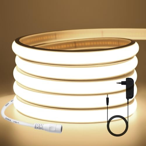 KISUFU 12V COB LED Strip, Waterproof IP65 LED Neon High Density 320LEDs/M CRI 90+ Flexible Light Strip with Power Supply DIY Party Living Commercial, Outdoor Industrial Lighting Project.