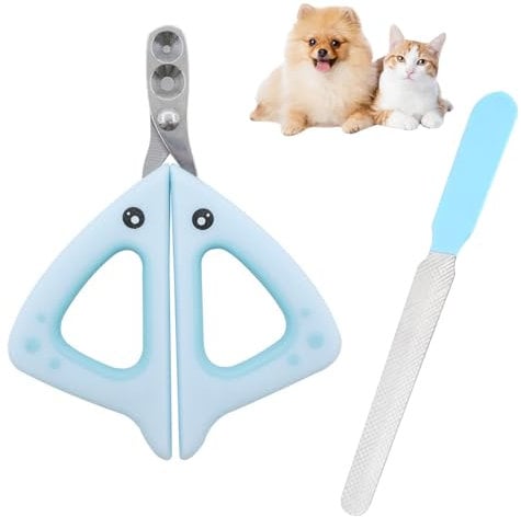 Cat Nail Clippers, Stainless Steel Cat Claw Trimmers with Safety Guard, with 2mm & 4mm Positioning Hole Avoid Overcutting for Tiny Dog Cat Bunny Rabbit Bird & Other Small Animals (Blue)
