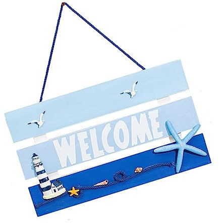 STOBAZA Willkommensschild Aus Holz Wohndekor Im Mediterranen Stil Hängeanhänger Für Die Haustür