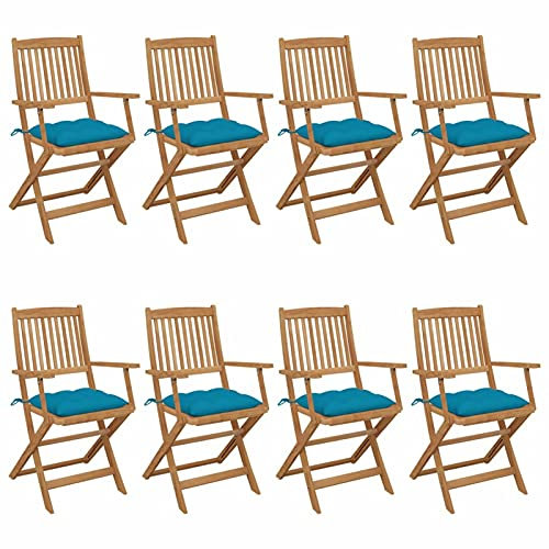 ShGaxin Klappbare Gartenstühle 8 STK. mit Kissen, Gartenmöbel, Balkonstühle, Essstühle, Balkonmöbel, Balkonset, Garten Stühle, Massivholz Akazie