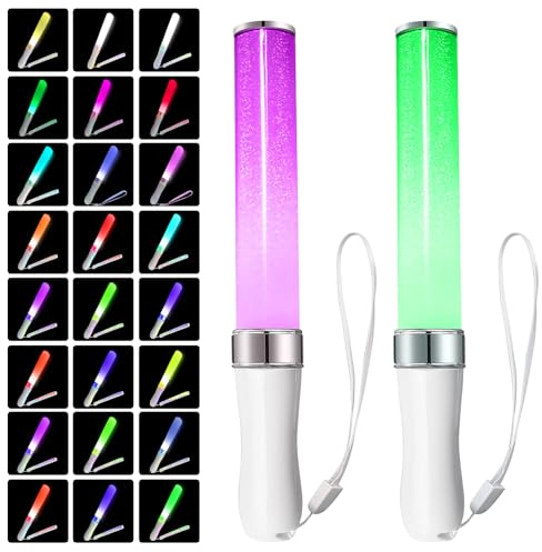 2 Stück LED-Leuchtstäbe mit 24 Farben, 25CM Bunte Leuchtwedel Set, 3W für Hochzeit, Party, Mitbringsel, Konzert Raves
