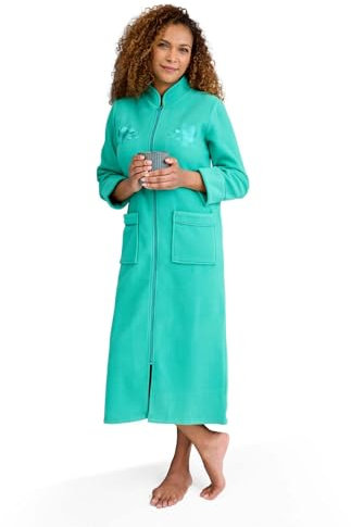 Amber Ladies Knitted Zip Embroidered Dressing Gown Green 12-14