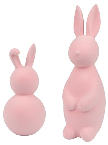 TaoQ C 2 Stück Rosa Osterhasen Dekorationen Osterharz Hasen Figuren Osterhasen Statue Dekor Osterfrühling Kaninchen Desktop Dekoration für Osterfrühling Home Room Party Dekoration