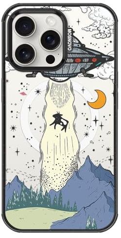 MOSNOVO Magnetische Hülle für iPhone 15 Pro Max, 3m Militärstandard-Schutz, Kompatibel mit MagSafe, Stoßfeste Handyhülle für iPhone 15 Pro Max - UFO - Transparent Schwarz