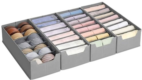 SONGMICS Unterwäsche-Organizer 4er Set, Schubladen-Organizer für IKEA HEMNES und MALM Kommoden, mit Trennwänden, Kleiderschrank-Organizer faltbar, 40 x 16 x 10 cm für Socken, taubengrau RUS014G01