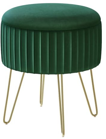WOLTU Sitzhocker mit Stauraum, Kleiner Hocker rund, Polsterhocker, mit Metallbeinen, für Wohnzimmer Schlafzimmer Ankleidezimmer, φ31,5xH37,5 cm, Dunkelgrün