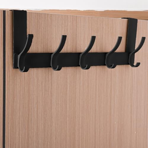 DILUSILK Cintre de porte avec 5 crochets, très résistant au-dessus de la porte, porte-serviettes, porte-manteaux, sans perçage, 32 cm de long et 11 cm de large, texture mate pour vêtements, chapeau