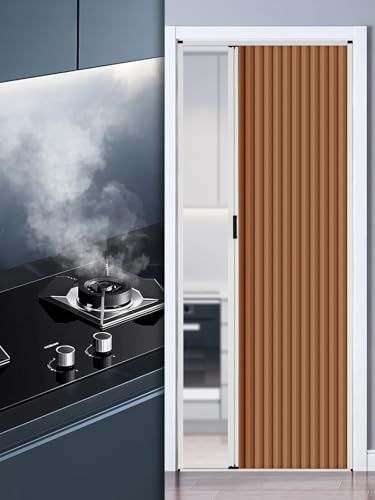 Schiebetür Falttür innentüren Falttür Ohne Bohren Aluminiumrahmen Und Vliesplatte, Ziehharmonika Türen In Sondergröße Mit Beidseitigem Griff Und Schloss Für Küchen Und Schlafzimmertüren(Coffee Color,8