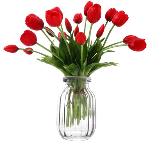 Wenhuidr 20 pezzi Fiori Artificiali Neri e Rossi, Tulipani in Lattice con Effetto Realistico, Resistente ai Raggi UV, Bouquet di Fiori Finti per Tavolo, Decorazione per Casa, Festa, Matrimonio