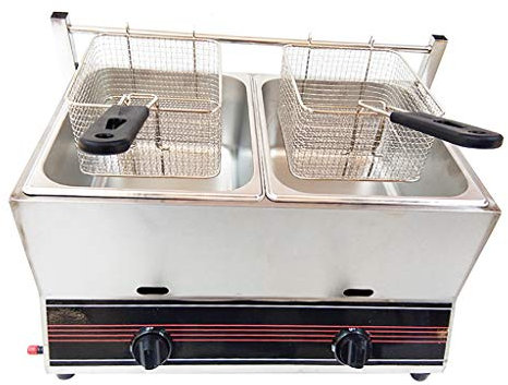 SFNIOKFG Friggitrice a Gas da 22 Litri in Acciaio Inox, Doppia Vasca, 2 cestelli, Regolazione Manuale della Temperatura, per Attrezzature da Cucina Commerciali, ristoranti e Case