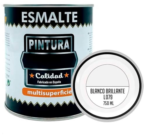 AC - Bote de pintura esmalte - Ideal para cualquier superficie, madera, plástico, cristal, cemento - Fabricado en España - Capacidad de 750 ml - Blanco Brillo (L079)