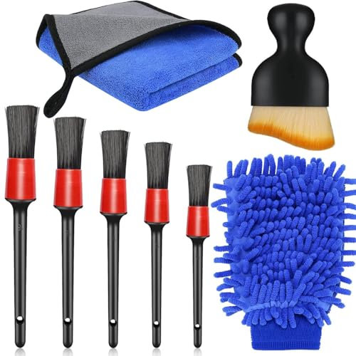Xemnys Lot de 8 pinceaux de nettoyage pour intérieur de voiture, brosses de nettoyage, brosses de nettoyage douces et chiffon en microfibre pour la maison, l'intérieur de la voiture