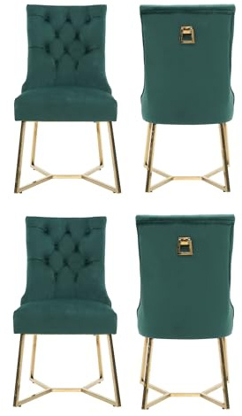 Life Interiors Ambra Modern Velvet Dining Chair – Black Tufted Accent Chair with Gold Legs & Ring Handle - Ideal for Dining Room Living Room Restaurants