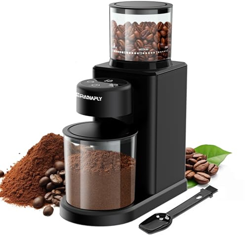 Macina Caffe' Elettrico Bava Conica,Macinacaffè per Uso Domestico con 25 Impostazioni di Macinatura e Regolabili per Espresso,Drip e French Press,Touch Screen con Doppia Modalità,Antistatico,Nero