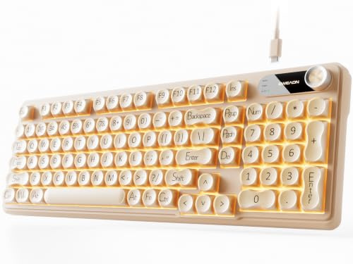 EWEADN V102 Clavier filaire, clavier de jeu crémeux 98 touches avec pavé numérique, écran d'affichage et bouton multimédia RVB silencieux pour ordinateur portable, PC gamer, rose crème