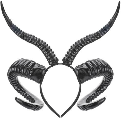 MOSTORY Schaf Teufelshörner Haar Stirnband für Karneval, Schwarz Widder Ziege Horns Kopfbedeckung für Renaissance Wikinger Party Cosplay